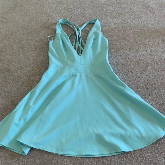PERFECT FOR PROM - aqua dress with vneck front and criss cross back - Picture 3 of 3